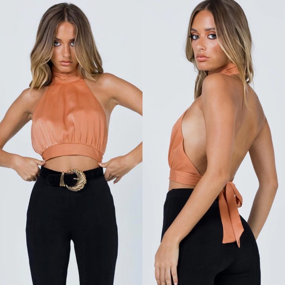NEW Princess Polly Paityn High Neck Halter Open Back Crop Top Size US 2